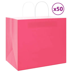 Papieren kraftzakken 50 st met hengsels 32x22x28 cm roze