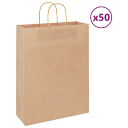 Papieren kraftzakken 50 st met hengsels 32x12x42 cm bruin