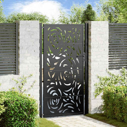 Poort met vlamontwerp 105x180 cm staal zwart