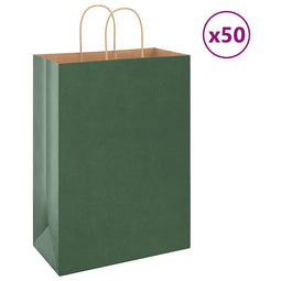 Papieren kraftzakken 50 st met hengsels 32x17x44 cm groen