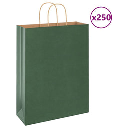 Papieren kraftzakken 250 st met hengsels 32x12x42 cm groen