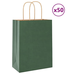 Papieren kraftzakken 50 st met hengsels 21x11x28 cm groen