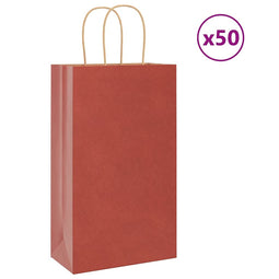 Papieren kraftzakken 50 st met hengsels 21x11x36 cm rood