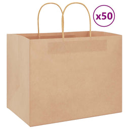 Papieren kraftzakken 50 st met hengsels 32x22x24 cm bruin