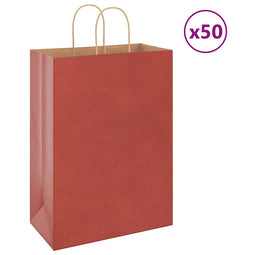 Papieren kraftzakken 50 st met hengsels 32x17x44 cm rood