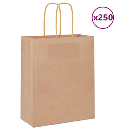 Papieren kraftzakken 250 st met hengsels 18x8x22 cm bruin