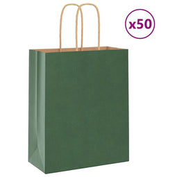 Papieren kraftzakken 50 st met hengsels 18x8x22 cm groen