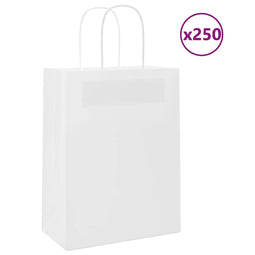 Papieren kraftzakken 250 st met hengsels 21x11x28 cm wit