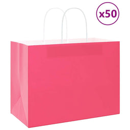 Papieren kraftzakken 50 st met hengsels 32x17x25 cm roze