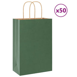 Papieren kraftzakken 50 st met hengsels 21x11x31 cm groen