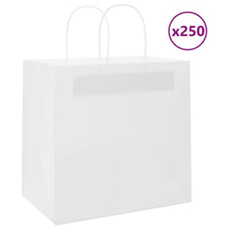 Papieren kraftzakken 250 st met hengsels 26x17x25 cm wit