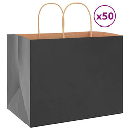 Papieren kraftzakken 50 st met hengsels 32x22x24 cm zwart