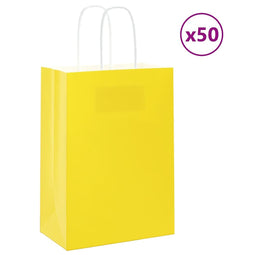 Papieren kraftzakken 50 st met hengsels 15x8x21 cm geel