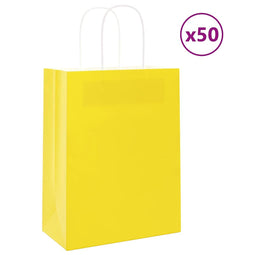 Papieren kraftzakken 50 st met hengsels 21x11x28 cm geel