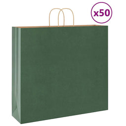 Papieren kraftzakken 50 st met hengsels 54x15x49 cm groen