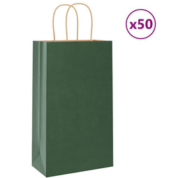 Papieren kraftzakken 50 st met hengsels 21x11x36 cm groen