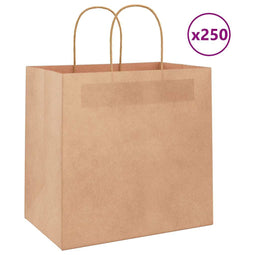 Papieren kraftzakken 250 st met hengsels 26x17x25 cm bruin