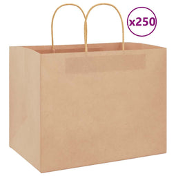 Papieren kraftzakken 250 st met hengsels 32x22x24 cm bruin
