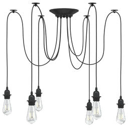 Hanglamp met 6 lamphouders E27 metaal zwart