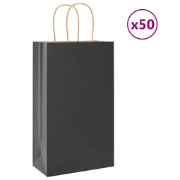 Papieren kraftzakken 50 st met hengsels 21x11x36 cm zwart