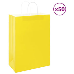 Papieren kraftzakken 50 st met hengsels 32x17x44 cm geel