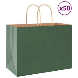 Papieren kraftzakken 50 st met hengsels 32x17x25 cm groen