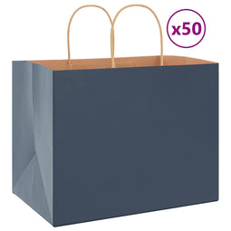 Papieren kraftzakken 50 st met hengsels 32x22x24 cm blauw