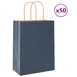 Papieren kraftzakken 50 st met hengsels 21x11x28 cm blauw