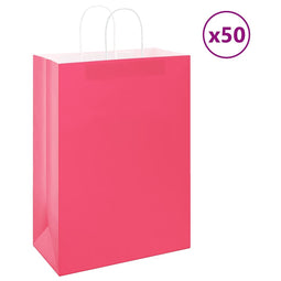 Papieren kraftzakken 50 st met hengsels 32x17x44 cm roze