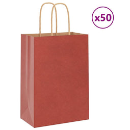 Papieren kraftzakken 50 st met hengsels 15x8x21 cm rood
