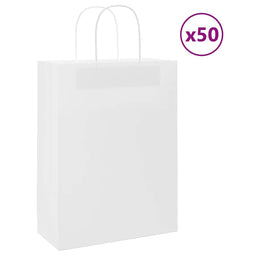 Papieren kraftzakken 50 st met hengsels 26x12x35 cm wit