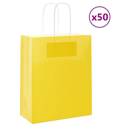 Papieren kraftzakken 50 st met hengsels 18x8x22 cm geel