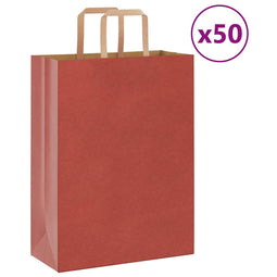 Papieren kraftzakken 50 st met hengsels 26x12x35 cm rood