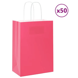 Papieren kraftzakken 50 st met hengsels 15x8x21 cm roze