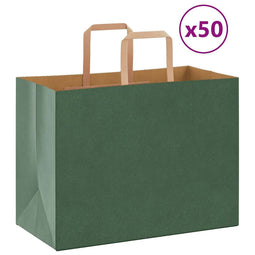 Papieren kraftzakken 50 st met hengsels 32x17x25 cm groen