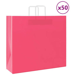 Papieren kraftzakken 50 st met hengsels 54x15x49 cm roze