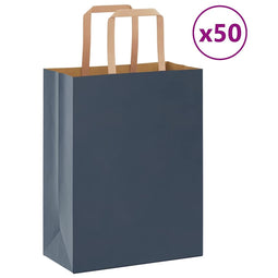 Papieren kraftzakken 50 st met hengsels 21x11x28 cm blauw