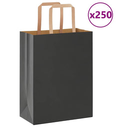 Papieren kraftzakken 250 st met hengsels 21x11x28 cm zwart