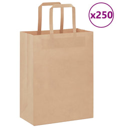 Papieren kraftzakken 250 st met hengsels 21x11x28 cm bruin