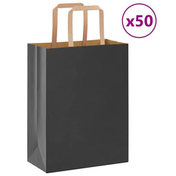 Papieren kraftzakken 50 st met hengsels 21x11x28 cm zwart