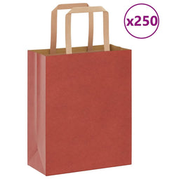 Papieren kraftzakken 250 st met hengsels 18x8x22 cm rood