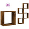 Wandrekken kubus 4 st 30x15x30 cm gerookt eiken