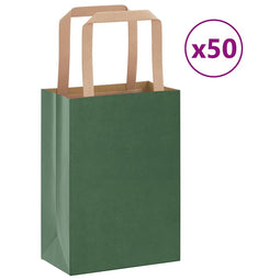 Papieren kraftzakken 50 st met hengsels 15x8x21 cm groen