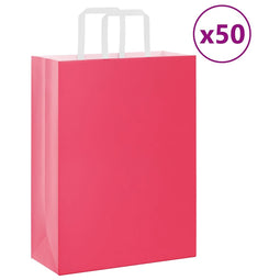 Papieren kraftzakken 50 st met hengsels 26x12x35 cm roze
