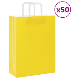 Papieren kraftzakken 50 st met hengsels 26x12x35 cm geel
