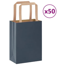 Papieren kraftzakken 50 st met hengsels 15x8x21 cm blauw