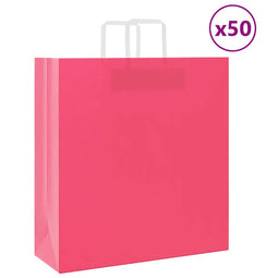 Papieren kraftzakken 50 st met hengsels 45x17x48 cm roze