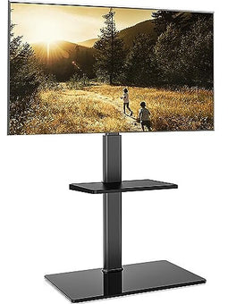 FITUEYES TV Floor Stand for 32 to 60 inch, Universal Corner TV Stand with Adjustable Shelf,Swivel, Freestanding Glass TV Stand, Easy Assembly, Black