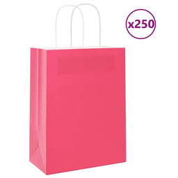 Papieren kraftzakken 250 st met hengsels 21x11x28 cm roze