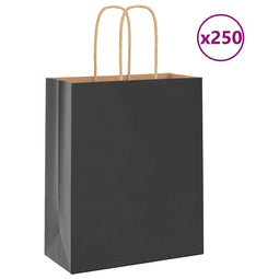 Papieren kraftzakken 250 st met hengsels 18x8x22 cm zwart